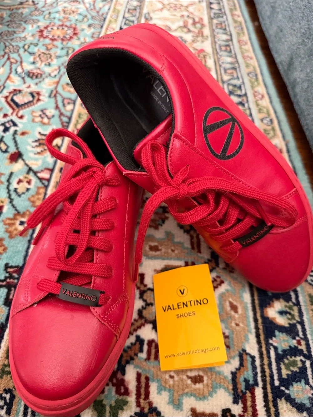 Valentino Bright Red Leather Lace-Up Sneakers
